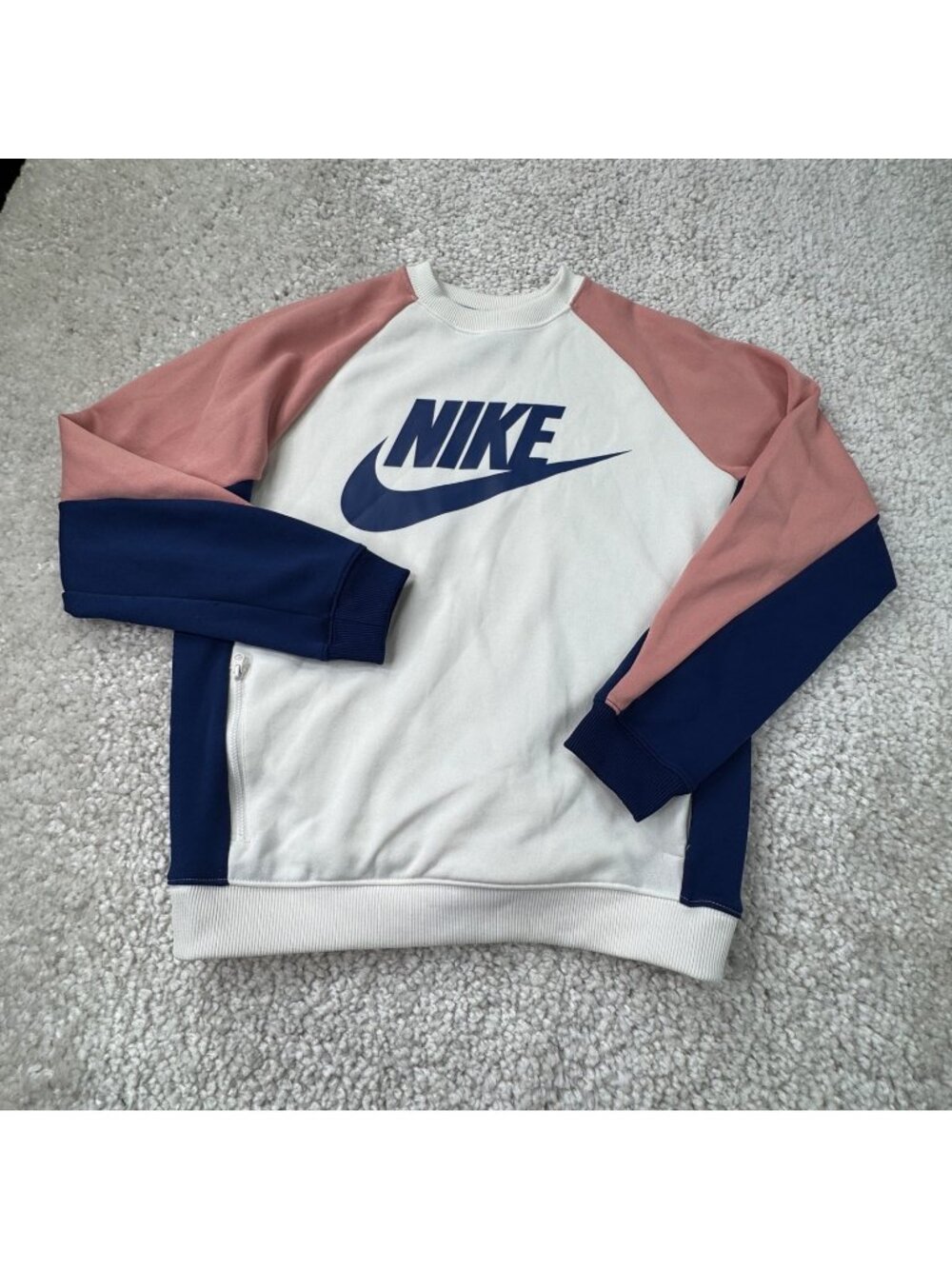 Nike Tech Crewneck Sweatshirt Pink Navy White Colorblock Womens Small